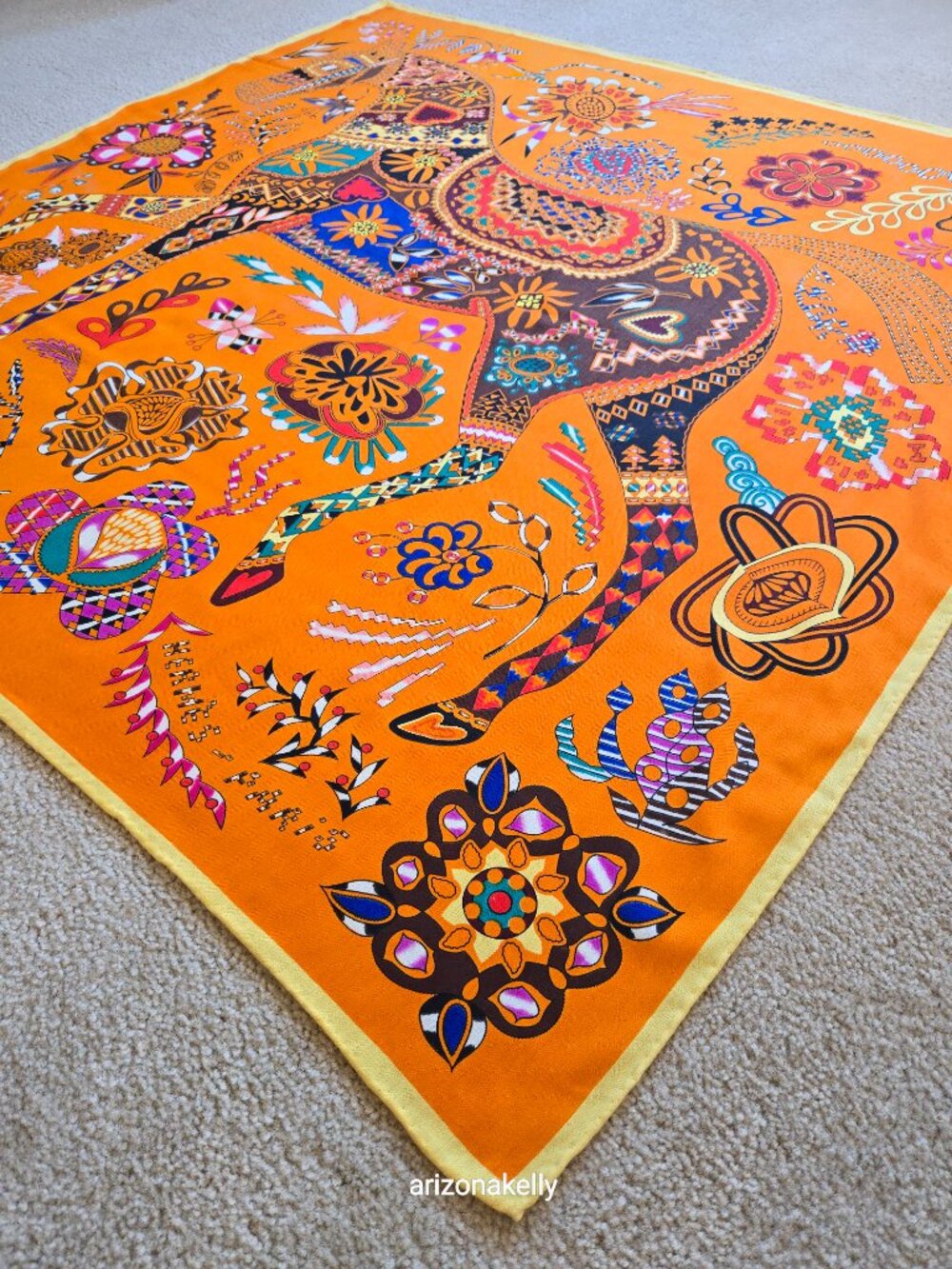 HUGE Cashmere & Silk Scarf Stole Hand-Rolled Hem Vibrant Colors Horse Equestrian - Picture 9 of 12